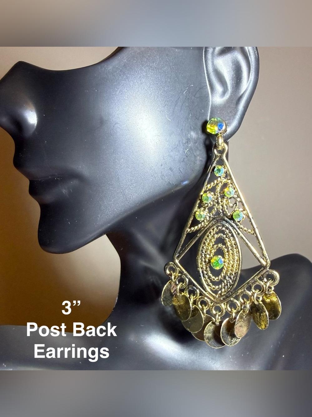 Gold-Tone Green Crystal Dangle Earrings